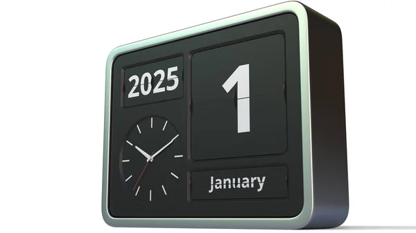 1 ianuarie 2025 data pe calendarul ceasului flip, redare 3D — Fotografie, imagine de stoc
