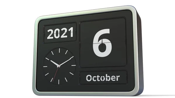 6 de octubre fecha en el calendario de reloj flip, 3d renderizado —  Fotos de Stock