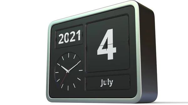 4 juli datum op de flip clock kalender, 3d weergave — Stockfoto