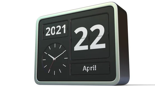 22 kwietnia data w kalendarzu flip clock, renderowania 3d — Zdjęcie stockowe