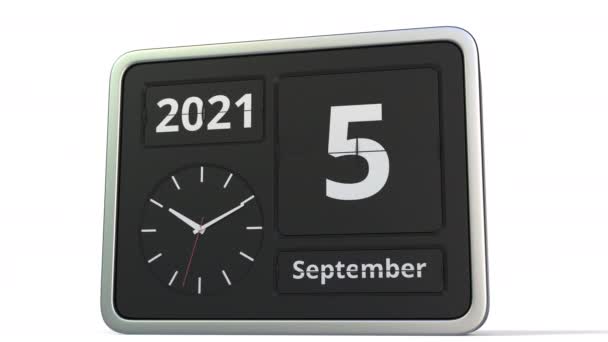 9月6日经典翻转时钟日历上的日期，3D动画 — 图库视频影像
