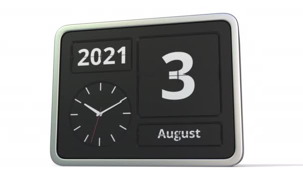 4 augustus datum op de flip clock kalender, 3d animatie — Stockvideo