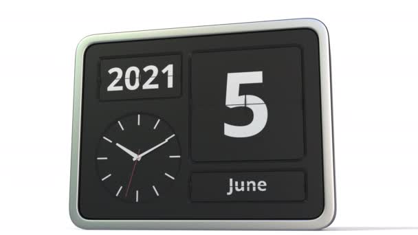 6. juni - dato i flip clock-kalenderen, 3d animasjon – stockvideo