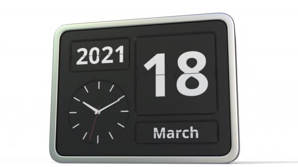 19 maart datum op de retro flip clock kalender, 3d animatie — Stockvideo