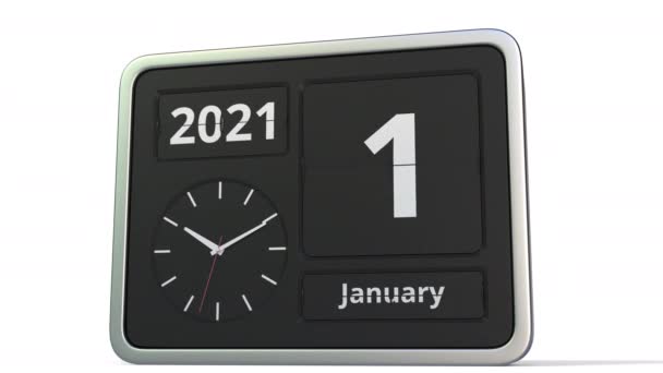 2 de enero fecha en el calendario retro flip reloj, animación 3d — Vídeos de Stock