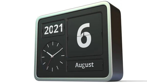 8 월 6 일 시계 역법 3d 렌더링 날짜 — 스톡 사진