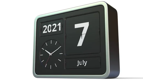 7 juli datum op de flip clock kalender, 3d weergave — Stockfoto