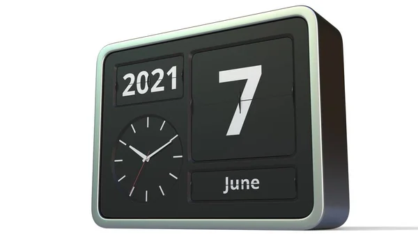 7 de junio de fecha en el calendario de reloj flip, 3d renderizado —  Fotos de Stock