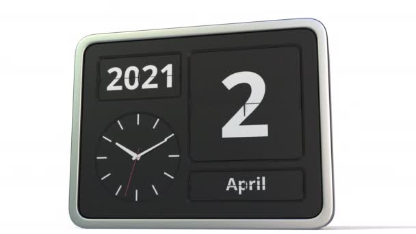 3 avril date sur le calendrier flip clock, animation 3d — Video