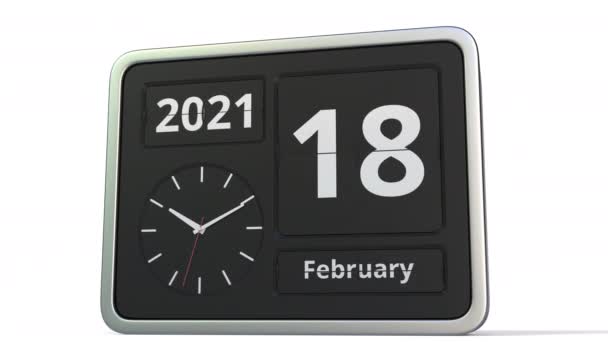 19 februari datum op de retro flip clock kalender, 3d animatie — Stockvideo