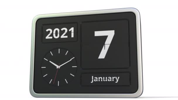 8 de enero fecha en el calendario flip reloj, animación 3d — Vídeos de Stock