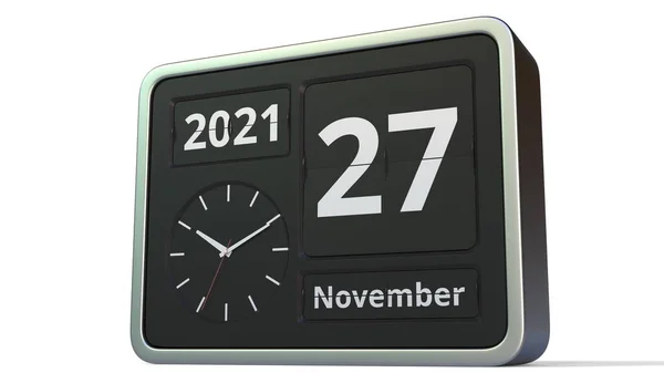 27 listopada data w kalendarzu flip clock, renderowania 3d — Zdjęcie stockowe