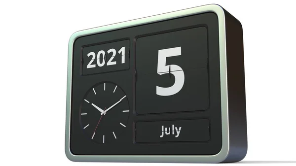 July 5 date on the flip clock calendar, 3d rendering — Stock Photo, Image