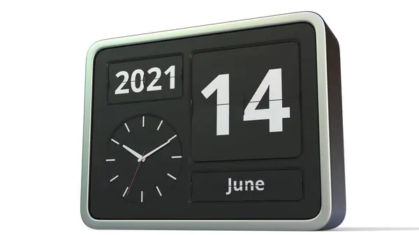 14 de junio fecha en el calendario de reloj flip, 3d renderizado —  Fotos de Stock