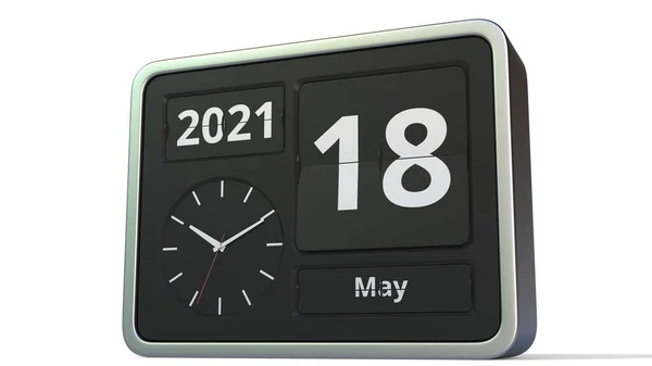 18 de mayo de fecha en el calendario de reloj flip, 3d renderizado —  Fotos de Stock
