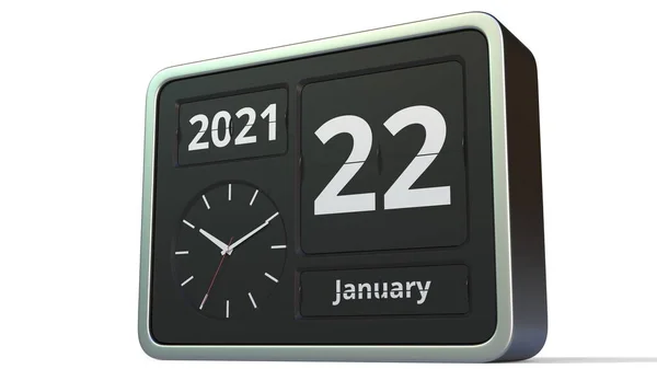 22 ianuarie data pe calendarul ceasului flip, redare 3d — Fotografie, imagine de stoc