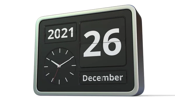 26 grudnia data w kalendarzu retro flip zegar, renderowania 3d — Zdjęcie stockowe