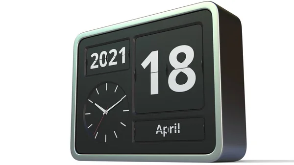 18 de abril fecha en el calendario de reloj flip, 3d renderizado —  Fotos de Stock