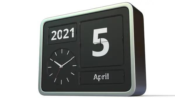 April 5 date on the flip clock calendar, 3d rendering — Stock Photo, Image