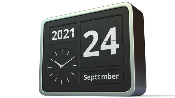 Setembro 24 data no calendário do relógio flip, renderização 3d — Fotografia de Stock