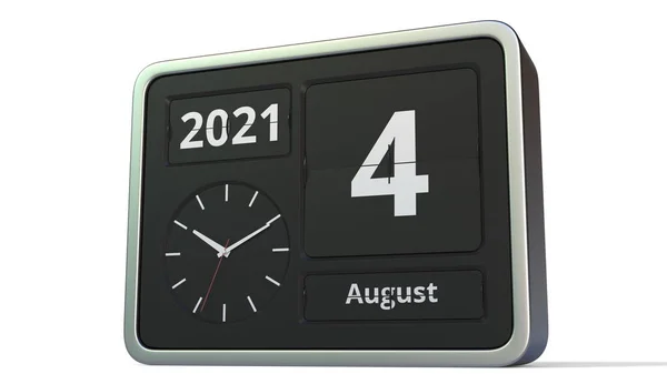 4 augustus datum op de flip clock kalender, 3d weergave — Stockfoto