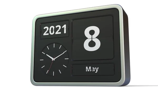 8 maja data na klasycznym kalendarzu flip clock, renderingu 3d — Zdjęcie stockowe