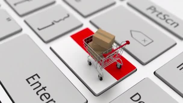 Shopping cart on the keyboard key with flag of Indonesia. Looping ecommerce related 3d animation — Stock Video