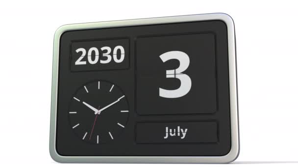 4 de julio de 2030 fecha en el calendario de cambio de reloj, animación 3d — Vídeos de Stock