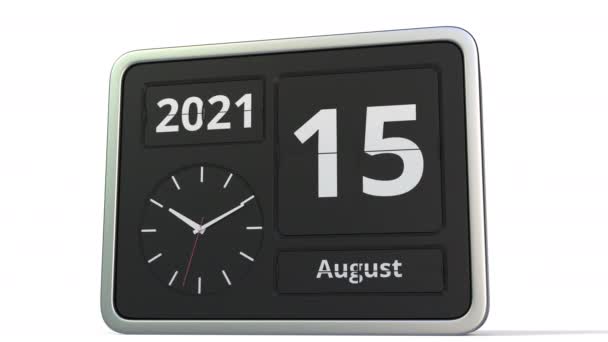 16 серпня дата в календарі ретро-фліп-годинника, 3d анімація — стокове відео