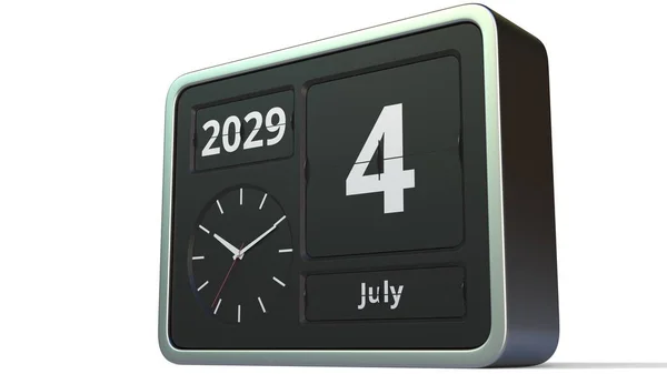 4 juli 2029 datum op de flip clock kalender, 3d weergave — Stockfoto