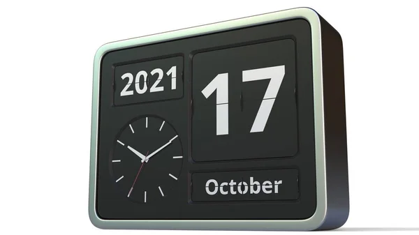 17. Oktober Datum auf dem klassischen Flip-Clock-Kalender, 3D-Rendering — Stockfoto