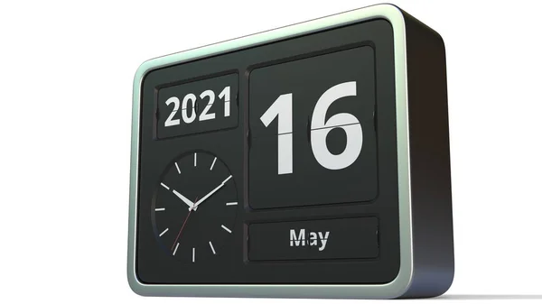 16 maja data w kalendarzu flip clock, renderowanie 3d — Zdjęcie stockowe