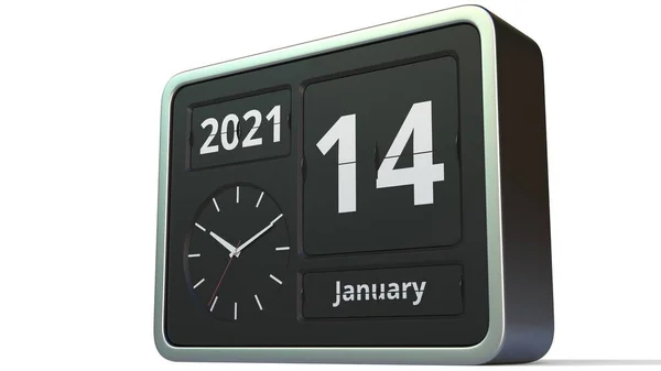 14 stycznia data w kalendarzu retro flip zegar, renderowania 3d — Zdjęcie stockowe