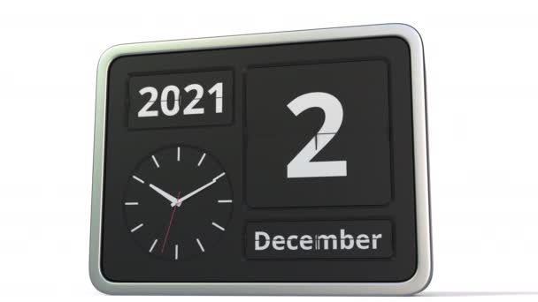 3 grudnia data w kalendarzu flip clock, animacja 3D — Wideo stockowe