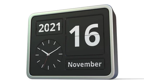 16 november datum op de flip clock kalender, 3d rendering — Stockfoto