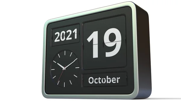 19 Οκτωβρίου ημερομηνία στο ημερολόγιο ρολόι αναστροφής, 3d απόδοση — Φωτογραφία Αρχείου