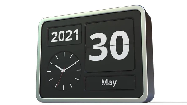 30 de mayo fecha en el calendario de reloj flip, 3d renderizado — Foto de Stock