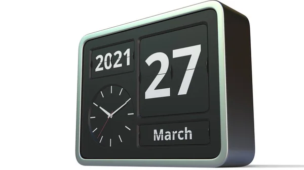 27 marca data w kalendarzu flip clock, renderowania 3d — Zdjęcie stockowe