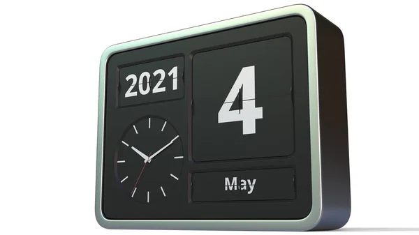 4 maja data w kalendarzu flip clock, renderowania 3d — Zdjęcie stockowe