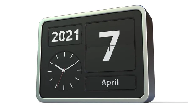 7 de abril fecha en el calendario de reloj flip, 3d renderizado —  Fotos de Stock
