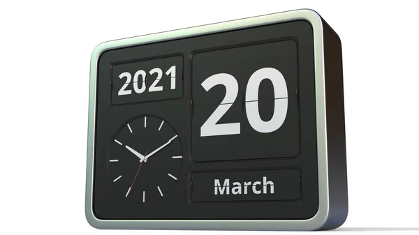 20 marzo data sul calendario flip clock, rendering 3d — Foto Stock