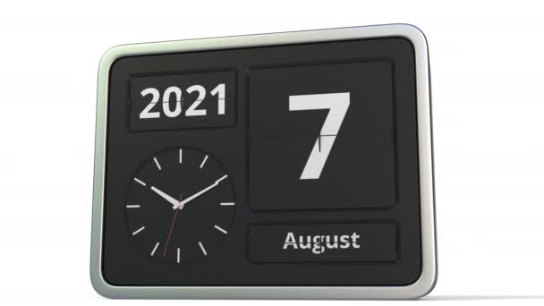 August 8 date on the flip clock calendar, 3d animation — Stock Video