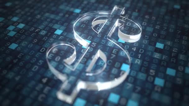 Dollar symbol on a blue computer screen background. Fintech or modern digital currency concepts — Stock Video