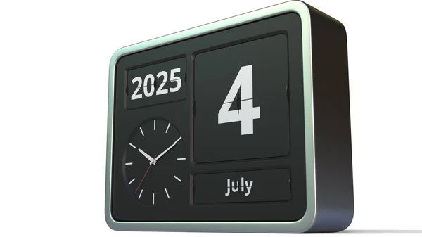 2025 년 7 월 4 일턴 시계 달력 , 3d 렌더링 — 스톡 사진