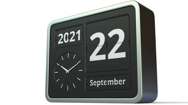 Setembro 22 data no calendário do relógio flip, 3d renderização — Fotografia de Stock