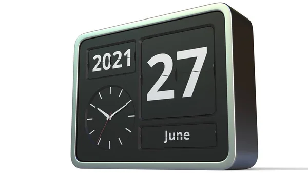 27 czerwca data w kalendarzu flip clock, renderowania 3d — Zdjęcie stockowe