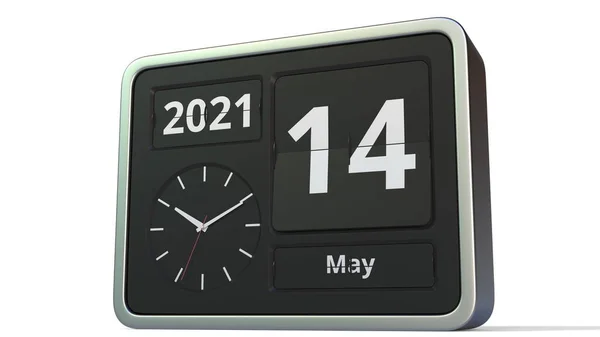 14 de mayo fecha en el calendario de reloj flip, 3d renderizado — Foto de Stock