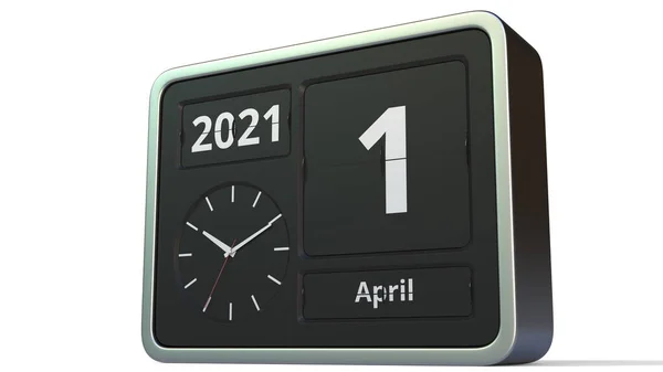 1. April Datum auf dem Retro-Flip-Clock-Kalender, 3D-Rendering — Stockfoto