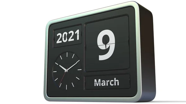 March 9 date on the flip clock calendar, 3d rendering — Stock Photo, Image