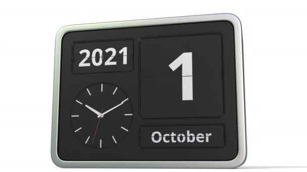 October 2 date on the flip clock calendar, 3d animation — Stock Video